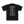 Black t-shirt with white text listing cities and dates on the back